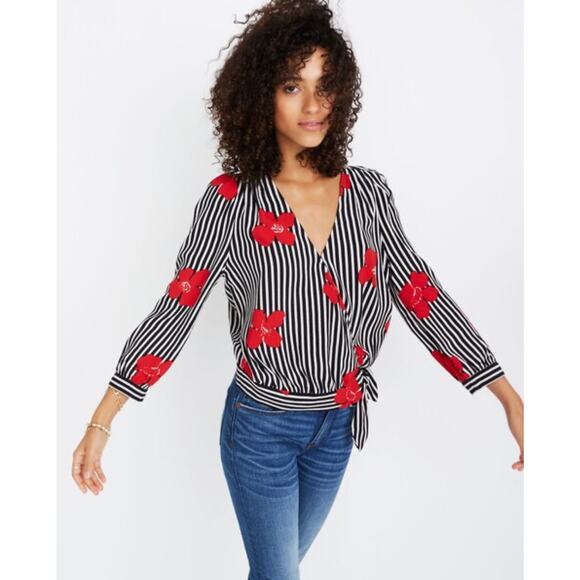 Madewell Candied Orchids Wrap Top XS Floral Print Blouse - Picture 1 of 7